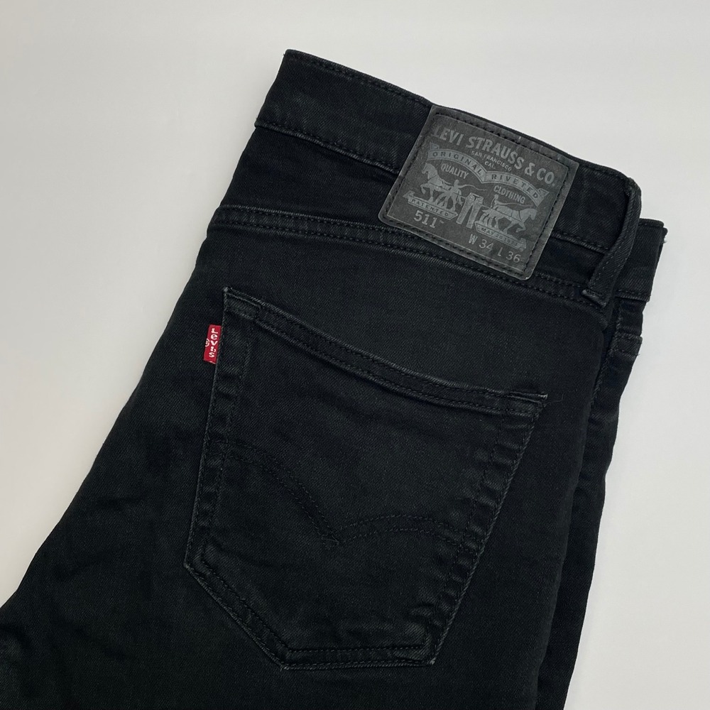 Levis 511 Slim Fit Jeans Mens 34x36 Black Stretch Denim Straight Leg Casual